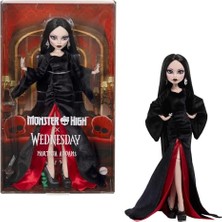 Odea Monster High Koleksiyon Wednesday Morticia Bebek JLK99 | Koleksiyon Bebek Siyah ve Kırmızı Kadife Elbise, Takı ve Stand, JLK99