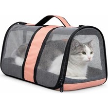 Odea Aee® Komple Fileli Kedi Taşıma Çantası – Mdf Sert Tabanlı, Katlanabilir, Nefes Alabilen, Omuz Askılı & El Tutmalı, Hafif ve Sağlıklı Evcil Hayvan Taşıma Kutusu (45X28X28 Cm) (Somon)