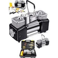 Odea Çift Pistonlu Araç Lastik Şişirme Kompresörü, Çok Renkli, 12V, 150 Psı, LED Aydınlatmalı, Taşıma Çantalı, Lastik Tamir Kiti Dahil