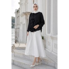 Hafsa Mina Önü Fırfırlı Gömlek Siyah HM2949