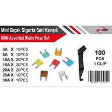 Teknolojik Garaj Aem Mini Bıçak Sigorta Seti Karışık Oto Sigorta Seti 100 Parça + Sigorta Çıkarma Klipsi / Tutucu Hed