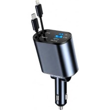 Odea 66W Dahili Çekilebilir Kablolu Type-C + Lightning Hızlı Araç Çakmaklık Şarj Aleti