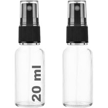 Odea 20 ml Kapaklı Sprey Şişesi 20 cc Fısfıs Kolonya Dezenfektan Cam Şişe 2 Adet (Şeffaf Şişe | Siyah Sprey, 20 Ml)