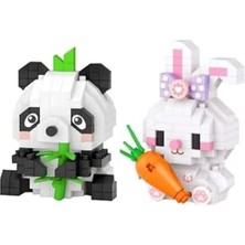 Odea Loz Micro Block 2'li Panda Tavşan Figürü 2 Farklı Model Dekoratif Oyuncak Yapım Seti Yapı Blok Seti