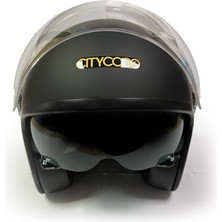 Odea Motosiklet Yarım Kask , Mat Siyah, Çift Vizörlü, Vintage Stil, Terletme Yapmaz Pedler -Xl Beden