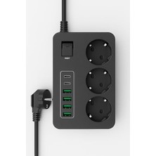 Odea Çoklu Priz 3 Ac Soket + 5 USB (2 Usb-C, 3 Usb-A) - 2 Metre Kablo, Çocuk Korumalı, 3000W Güç, Isıya Dayanıklı, Anahtarlı Uzatma Kablosu