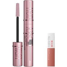 Odea Maybelline New York Lash Sensational Sky High Maskara & Mini Super Stay Matte Ink Likit Mat Ruj 65 Seductress Makyaj Seti