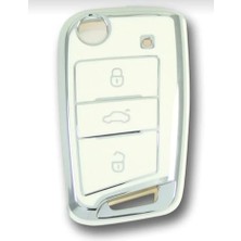 Odea Autohan Keys Volkswagen Için Lüks Nano Anahtar Koruma Kılıfı, Golf 7, Golf 7.5, Tiguan, Polo, T-Roc, T-Cross Modelleri ile Uyumlu, Beyaz ve Gümüş