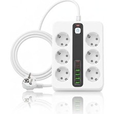 Odea 6'lı Grup Priz 4xusb 2xtype-C Çıkışlı Isıya Dayanıklı Power Tuşlu 2 mt Kablolu Priz Çoğaltıcı
