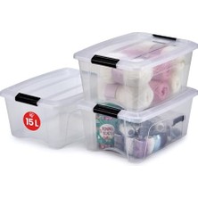 Odea , 3'lü Set Istiflenebilir Saklama Kutusu, Klik Kilitli – New Top Box Ntb-15 – Plastik, Şeffaf, 3 x 15 L, U 39,5 x G 29 x Y 18,6 cm