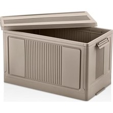 Odea Deconox Dev Boy Katlanır Kilit Kapaklı Kasa 55 Litre Hacimli, Yer Kaplamayan Portatif Saklama Kutusu Ardiye, Balkon, Mutfak, Kiler, Bahçe ve Araç Bagajı Için Güvenli Organizer (Toprak)