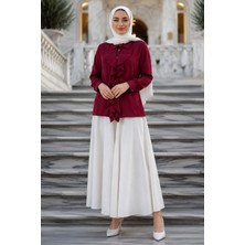 Hafsa Mina Önü Fırfırlı Gömlek Bordo HM2949