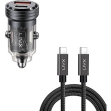 Odea Livx Transparent 45W Pd/qc Mini Araç Şarj Cihazı ve 1 Metre Hızlı Şarj ve Data Kablosu L35 - Tct-01