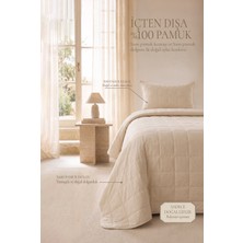 Ocean Home Textile %100 Pamuk Kumaş Kapitoneli Bej Çok Amaçlı Tek Kişilik Yatak Örtüsü Seti 1 Adet 180 x 230 / 1 Adet 50 x 70 cm