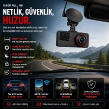 Odea Araç Ici Kamera Wifi 3 Kameralı Full Hd 1080P 30FPS Dash Cam Arka Kamera, Park Modu, Geniş Açılı Gece Görüşlü