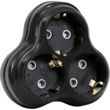 Odea 3lü Golyat Fiş, Üçlü Topraklı Priz Duvar Tipi Çoklayıcı Fiş, 16A 250 Volt, Max 3600 Watt (Siyah)