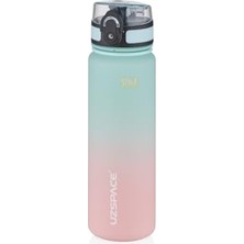 Odea Uzspace 500ML Çift Renkli Sızdırmaz Bpa Içermez Kilitlenebilir Kapaklı Motivasyonel Tritan Su Matarası (Su Yeşili-Pembe)
