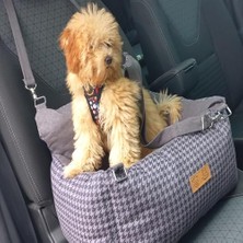 Odea Köpek Oto Koltuğu- Seyahat Koltuğu-Ayarlanabilir Çift Kordon- Kedi Yatağı-Taşınabilir (Gri Kazayağı Large)
