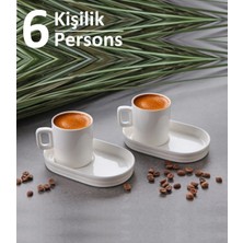 Pinkev 6 Kişilik Oval Sunumlu Sade Porselen Kahve Fincanı Takımı
