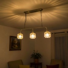 Bamyum Jerno Beyaz Cam Brillar Üçlü Eskitme Metal Rustik E27 Salon Yemek Masası Sarkıt Avize