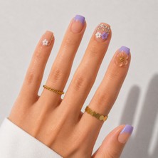 Takma Takma Mor Nail Art Kısa Balerin El Yapımı Jel Takma Tırnak KKBL1787 Mor-Xs