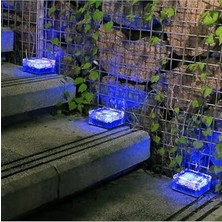 Odea Güneş Enerjili Solar Ledli Buzlu Cam Tuğla Görünümlü Mavi Renk Peyzaj Bahçe Yolu Veranda Aydınlatma