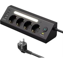 Odea Akım Korumalı Çoklu Priz | 4 Priz Girişi + 2 Usb-C + 2 Usb-A Çıkışı | 2 Metre Kablo | LED Işıklı | Hızlı Şarj ve Güvenli Kullanım