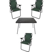 Odea 60X80 Granit Desenli Katlanır Masa + 3 Adet Katlanır Sandalye Kamp Seti Bahçe Takımı Yeşil