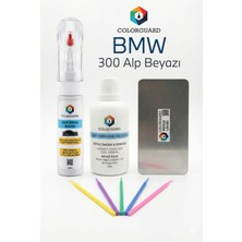 COLORGUARD BMW 300 Alp Beyazı İğneli ve Fırçalı 2 si 1 Arada Rötuş Boyası Yüzey Temizleme Solüsyonu Profesyonel ve Çapaksız Rötuş Çeliği 5'li Uygulama Çubuğu Seti