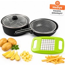 Emaye Kızartma Tencere ve Tavası 2'li Set 26 cm Wok Tava ve 24 cm Kızartma Tenceresi