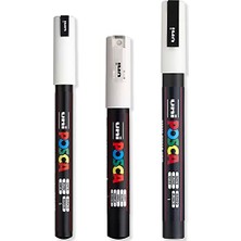 Odea - Ultra Ince - Ince Boya Marker Kalem Seti - Pc-1mr, Pc-1m, Pc-3m - Beyaz Mürekkep - 3'lü Paket