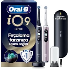Odea Oral-B Io9 Şarjlı/elektrikli Diş Fırçası, 2'li Set, Rose Quartz & Siyah, 2 Fırça Başlığı, Hızlı Manyetik Şarj Cihazı, Uzun Ömürlü Pil, Şarj Eden Seyahat Kabı