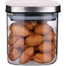 Odea Deconox 450 ml Metal Kapaklı Borosilikat Cam Kavanoz, Silikon Contalı Kuru Gıda Saklama Kabı, Kahve Çay Baharat Kuruyemiş Için Şeffaf Cam Erzak Kabı, 10 x 10 x 10 Cm, 1 Adet