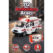 Odea 1:30 Metal Çek Bırak Ambulans Sesli Işıklı 4 Kapısı Açılan Oyuncak Model Araba 14CM