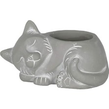 Odea Classic Home And Garden Çimento Arkadaşları Drenaj Delikli Iç Mekan Dış Mekan Saksısı, Uyuyan Kedi, Doğal Gri, Küçük, 7 Inç