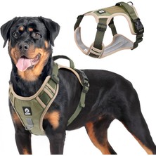 Odea Yacel Köpek Tasması ve Gezdirme Halatı Göğüs ve Sırt Setli (Reflektörlü) (10, Haki, M)