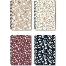 Odea Mini Çiçekler Tasarım 4'lü Defter Seti - A5 Boyut, Çizgisiz, Tel Spiralli - Günlük, Ajanda, Okul ve Anı Defteri