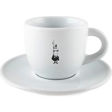 Odea Bialetti - Moka Kahve Fincanı ve Tabağı - 80ML - Bialetti Ikonik Bıyıklı Adam Desenli - Porselen