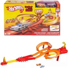 Odea Hot Wheels Oyuncak Araba ve Pist Seti, 2 Adet 1:64 Ölçekli Metal Araçla Yarış ve Çarpışma, Hot Ones Otoyol Oyun Seti ve Kolayca Birleştirilebilen Pist, JFD11