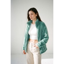 Purpleclo Kadın Oversize Fermuarlı Teddy Peluş Hırka