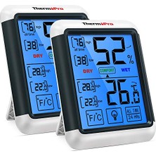 Odea Thermopro TP55 Dijital Iç Mekan Higrometre Termometresi Sıcaklık ve Nem Monitörü Bebek Odası Çocuk Odası Nemi Ölçer, Büyük Arka Aydınlatmalı Dokunmatik Ekranlı, 2 Parça | Sıcaklık ve Nem Ölçüm Cihazı,