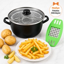 Qussine Emaye Cam Kapaklı Kızartma Tenceresi – 26 Cm, Sağlıklı ve Güvenli Pişirme Patates Meyve Dilimleyici Hediyeli