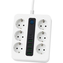 Odea 6 Priz + 4 USB Çıkışlı Akıllı Çoklu Priz - Aç/kapa Anahtarlı, Hızlı Şarj Destekli, 3680 Watt, Ev & Ofis Kullanımı