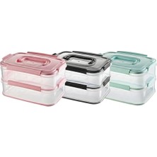 Odea Orret Home 2x1,8 L Çift Katlı Plastik Yemek Taşıma Kutusu 3,6 L Saklama Kabı Sızdırmaz Contalı Şeffaf Kilitli Sefer Tası Beslenme Kabı Lunch Box Erzak Kabı (1 Adet)