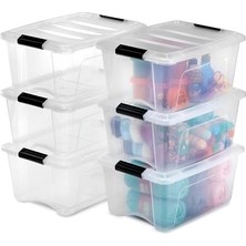 Odea Kutu, Plastik Saklama Düzenleyici, 6'lı Paket, 6 x 15 L, Sabit, Klipsler, Istiflenebilir, Çok Amaçlı, Oturma Odası, Yatak Odası, Ofis, Kulübe - Ddntb-15 - Şeffaf