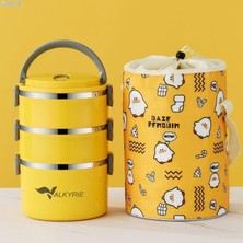 Odea 3 Gözlü Çelik Penguen Desenli Sarı Termal Bento Kutusu Çocuklar Için Şirin