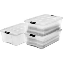 Odea , Kutular, Plastik Saklama Düzenleyici, 3'lü Paket, 3 x 30 L, Sabit, Klipsler, Istiflenebilir, Çok Amaçlı, Oturma Odası, Yatak Odası, Ofis, Kulübe - Ddntb-30 - Şeffaf