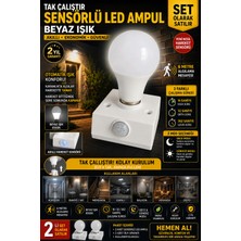 Ledx Sensörlü Lamba, Sök-Tak Sensörlü LED Ampul Seti | 6 Metre Hareket Sensörlü Parlak Beyaz Işık | Gece-Gündüz & Zaman Ayarlı Otomatik Gece Lambası Duy Takım