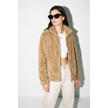 Purpleclo Kadın Oversize Fermuarlı Teddy Peluş Hırka