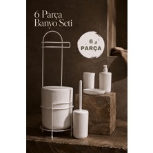 Okyanus Home Beyaz Linea Yedekli Wc Kağıtlık Ve 6 Parça Banyo Seti Modern Stil Ve Kolay Temizlik